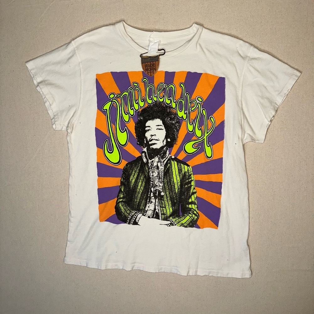 MadeWorn NWOT Jimi Hendrix Graphic T-Shirt Unisex Medium Cream